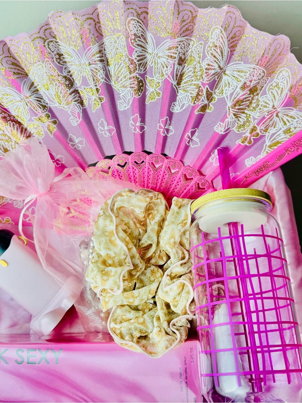 Pink Butterfly Folding Fan — basket accessories